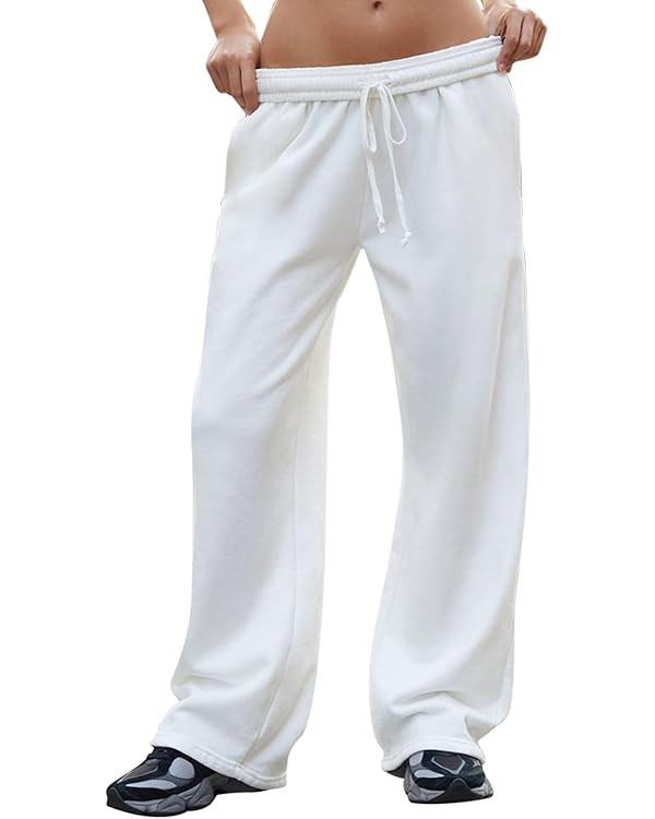 Women's Wide Leg Sweatpants High Waisted Baggy Interior Drawstring Sweatpants Straight Leg Sweat ... | Amazon (US)