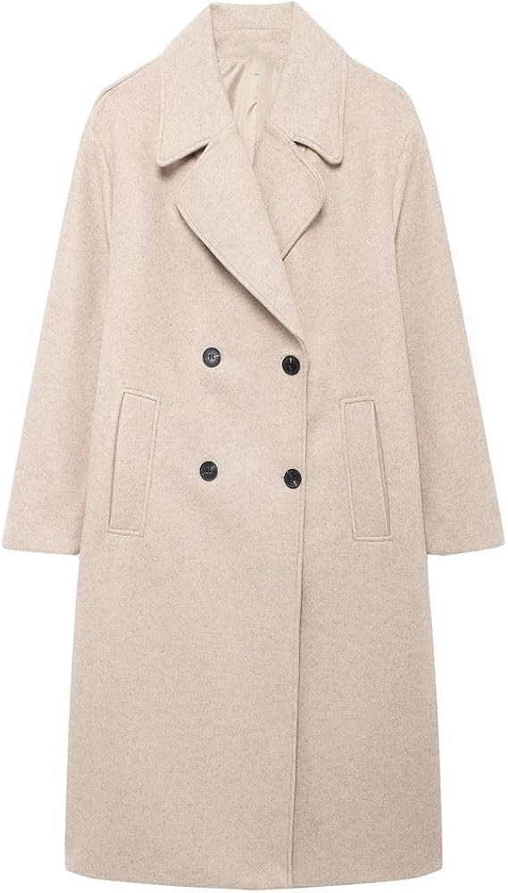 Women Loose Lapel Double-Breasted Long Sleeve Vintage Solid Trench Winter Warm Outerwear | Amazon (US)