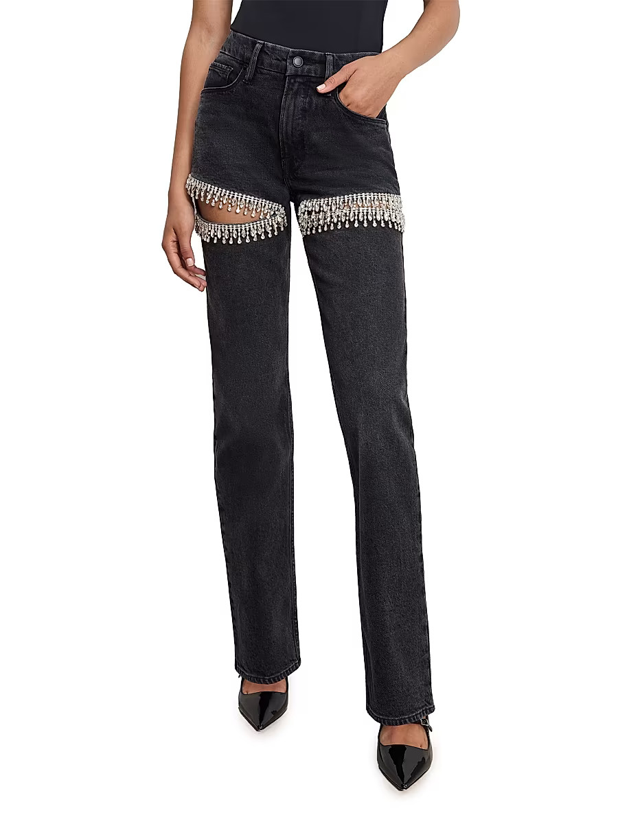 Women's Good Icon Embellished Straight-Leg Jeans - Black - Size 8 | Saks Fifth Avenue