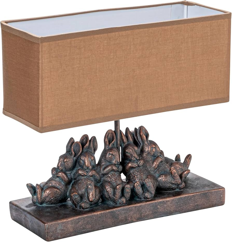 Creative Co-op Resin Rabbit Table Lamp with Rectangle Linen Shade, Bronze Finish | Amazon (US)