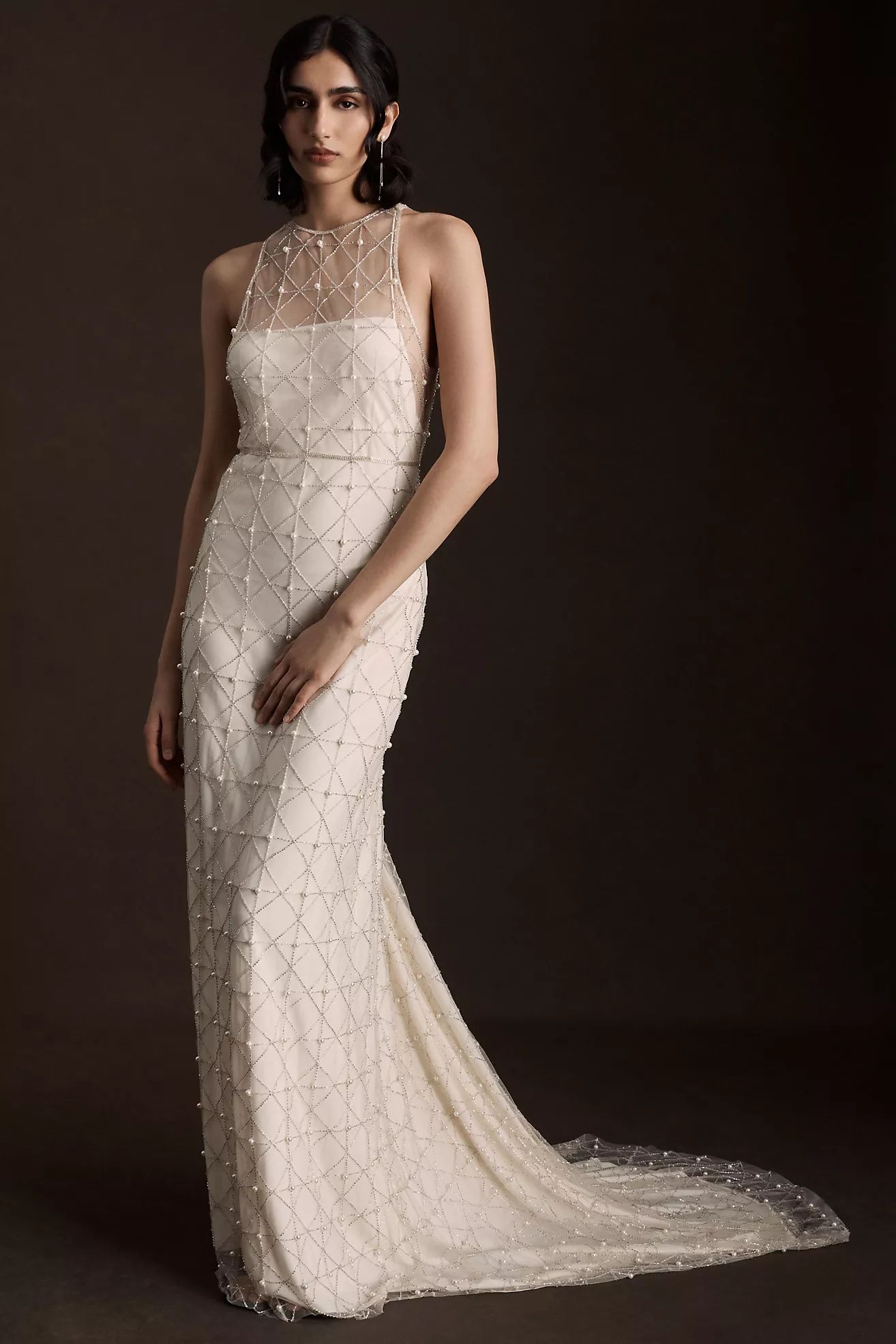 BHLDN Clemence Beaded Overlay Mesh Wedding Gown | Anthropologie (US)