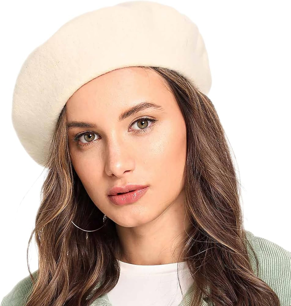 INOGIH Wool Blend French Beret Hat for Women Solid Beanie Cap Stretchable Winter Warm Beret | Amazon (US)