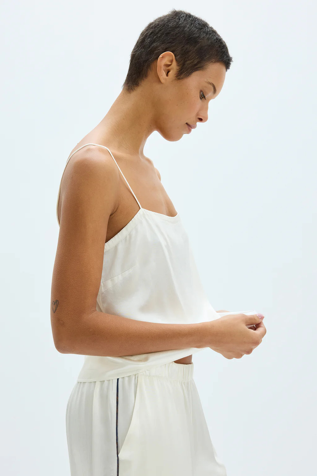 Pebble Satin Ivory Crescent Cami | Raquel Allegra
