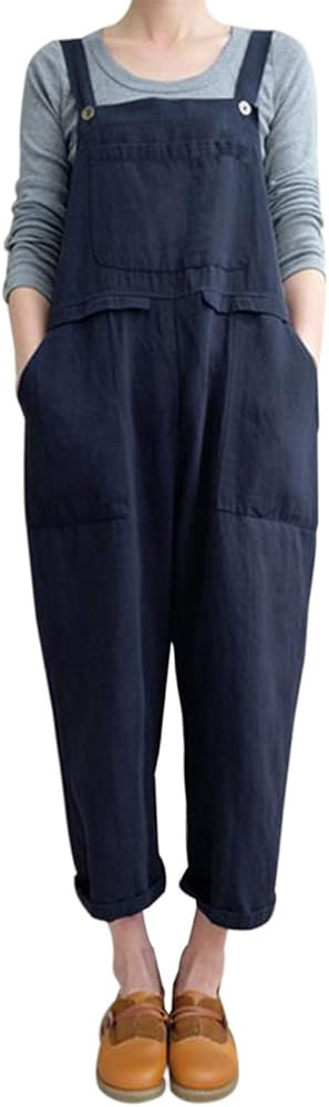 Gihuo Women's Linen Overalls Loose Fit Baggy Bib Wide Leg Jumpsuits Casual Summer Outfits Trendy ... | Amazon (US)