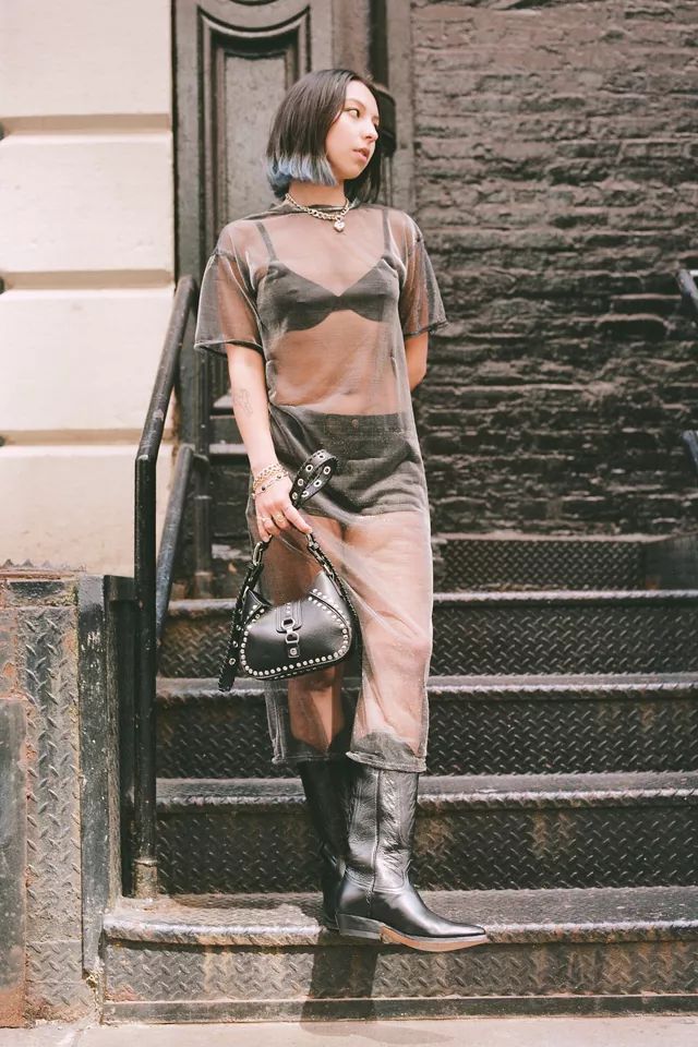 UO Caleb Sheer Shimmer Midi Dress | Urban Outfitters (US and RoW)