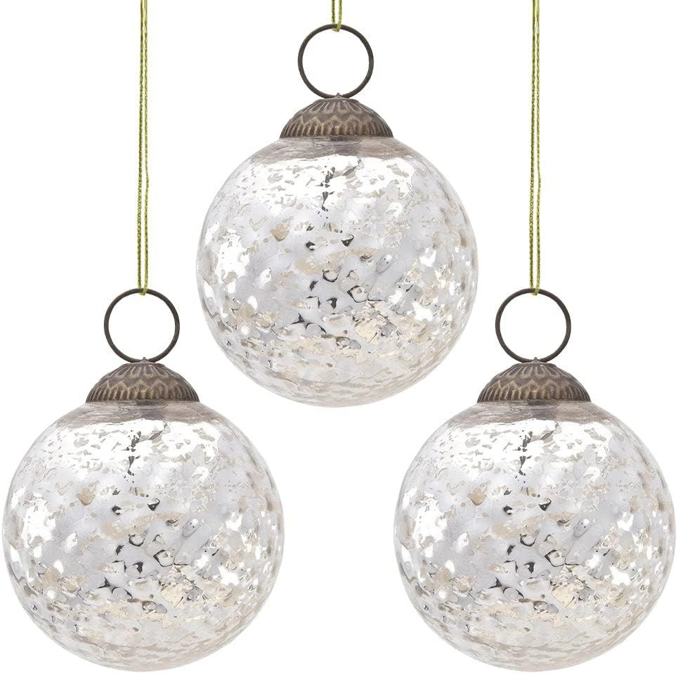 3 Pack | Luna Bazaar Large Mercury Glass Ornament (3-Inch, Silver, Joy Ball Design) - Great Gift ... | Amazon (US)