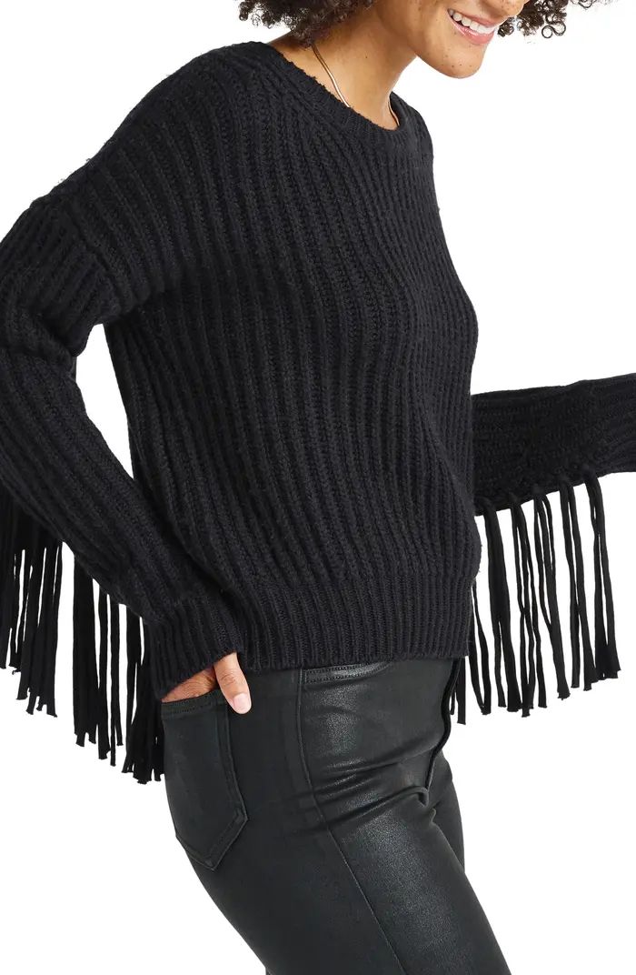 Splendid Britain Rib Fringe Sleeve Sweater | Nordstrom | Nordstrom