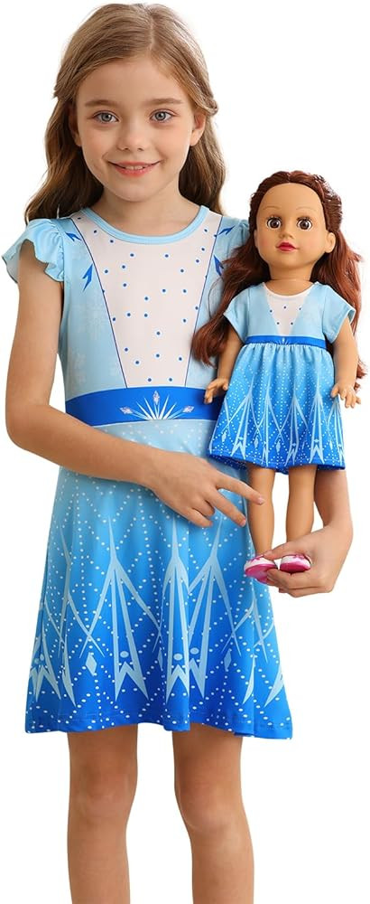 AmzBarley Doll and Girl Matching Nightgown Princess Pajamas Night Gown Dress for Girls and 18" Do... | Amazon (US)