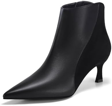 Coutgo Womens Kitten Heel Ankle Boots Pointed Toe Side Zipper Fall Winter Booties Shoes | Amazon (US)