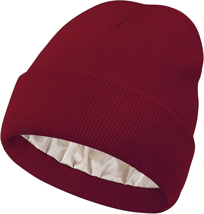 Durio Satin Lined Beanie for Women Soft Knit Silk Lined Beanie Hat for Women Men Warm Winter hat | Amazon (US)