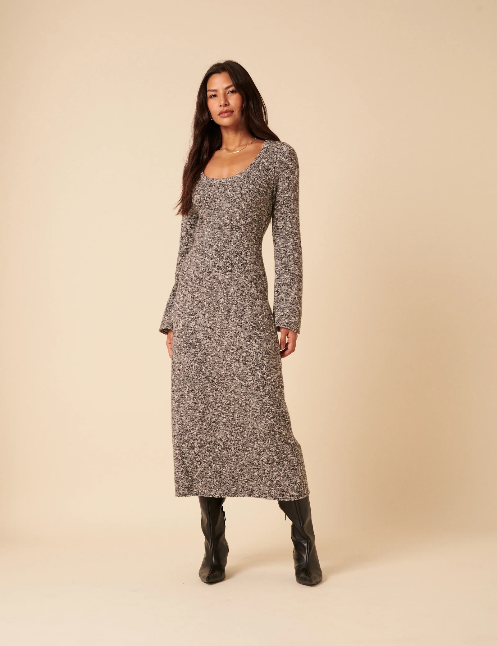 Grey And White Scoop Knitted Neck Midi Dress | Nobody's Child