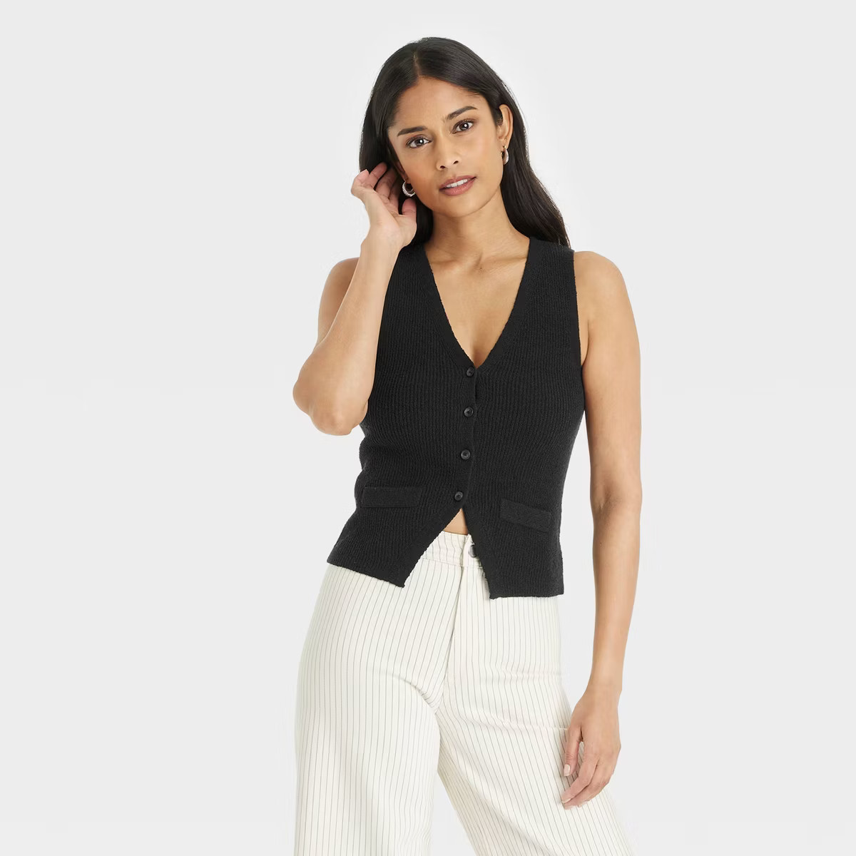 Women's Button-Front Sweater Vest - Universal Thread™ Black XS | Target