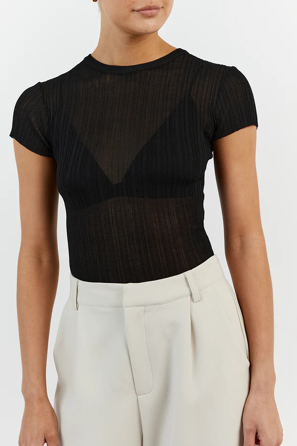 HARPER BLACK CAP SLEEVE TOP | DISSH