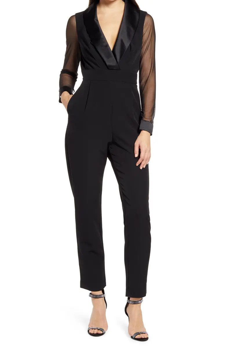 Eliza J Long Sleeve Shawl Collar Tuxedo Jumpsuit | Nordstrom | Nordstrom