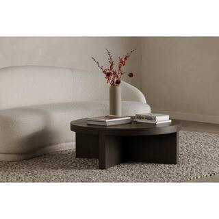 Kaida 38 in. Dark Brown Round Oak Wood Coffee Table with Dado Joinery | The Home Depot