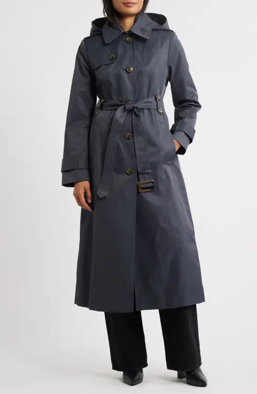 London Fog Hooded Single Breasted Maxi Trench Coat in Charcoal at Nordstrom, Size X-Large | Nordstrom