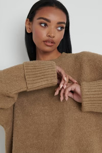 Camille Oversized Borg Jumper - Light Brown | Pretty Lavish (UK)