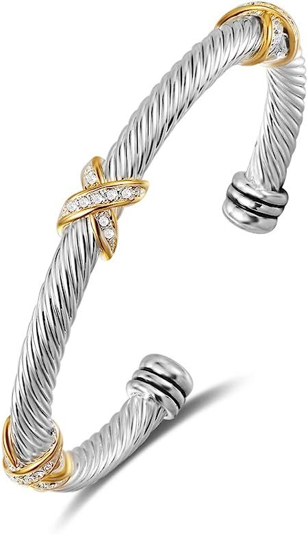 UNY Bracelet Designer Brand Inspired Antique Women Jewelry Cross Cable Wire Bangle Christmas Day ... | Amazon (US)