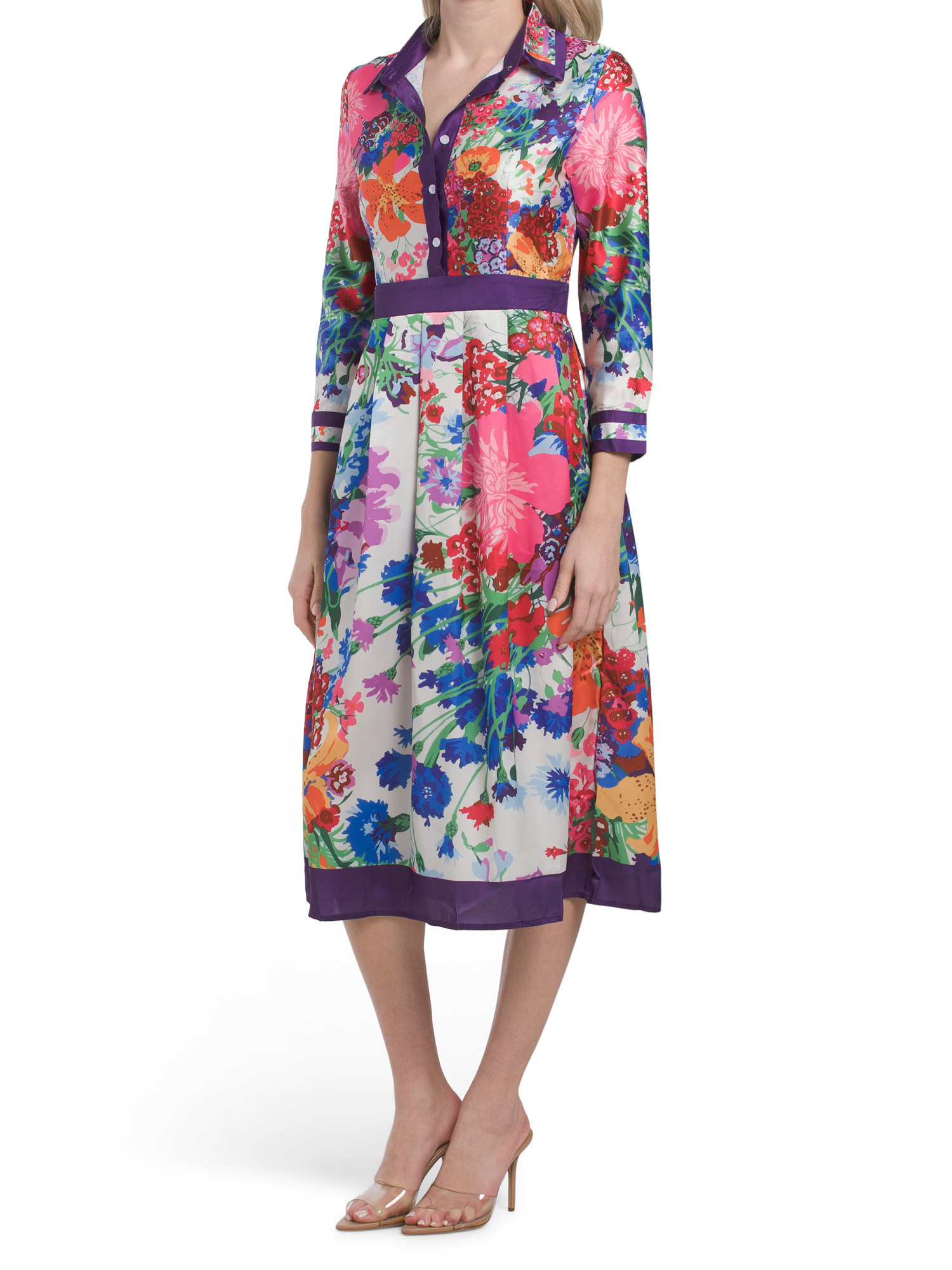 Three-quarter Sleeve Floral Shirt Dress | TJ Maxx