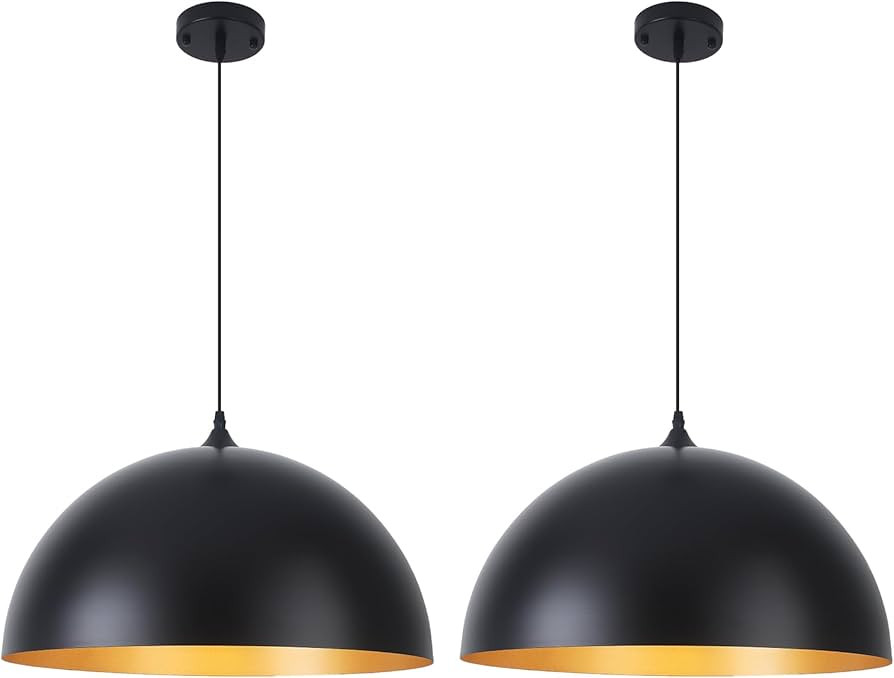Black Pendant Lights 16 Inch Black and Gold Dome Pendant Light Modern Farmhouse 2 Pack | Amazon (US)