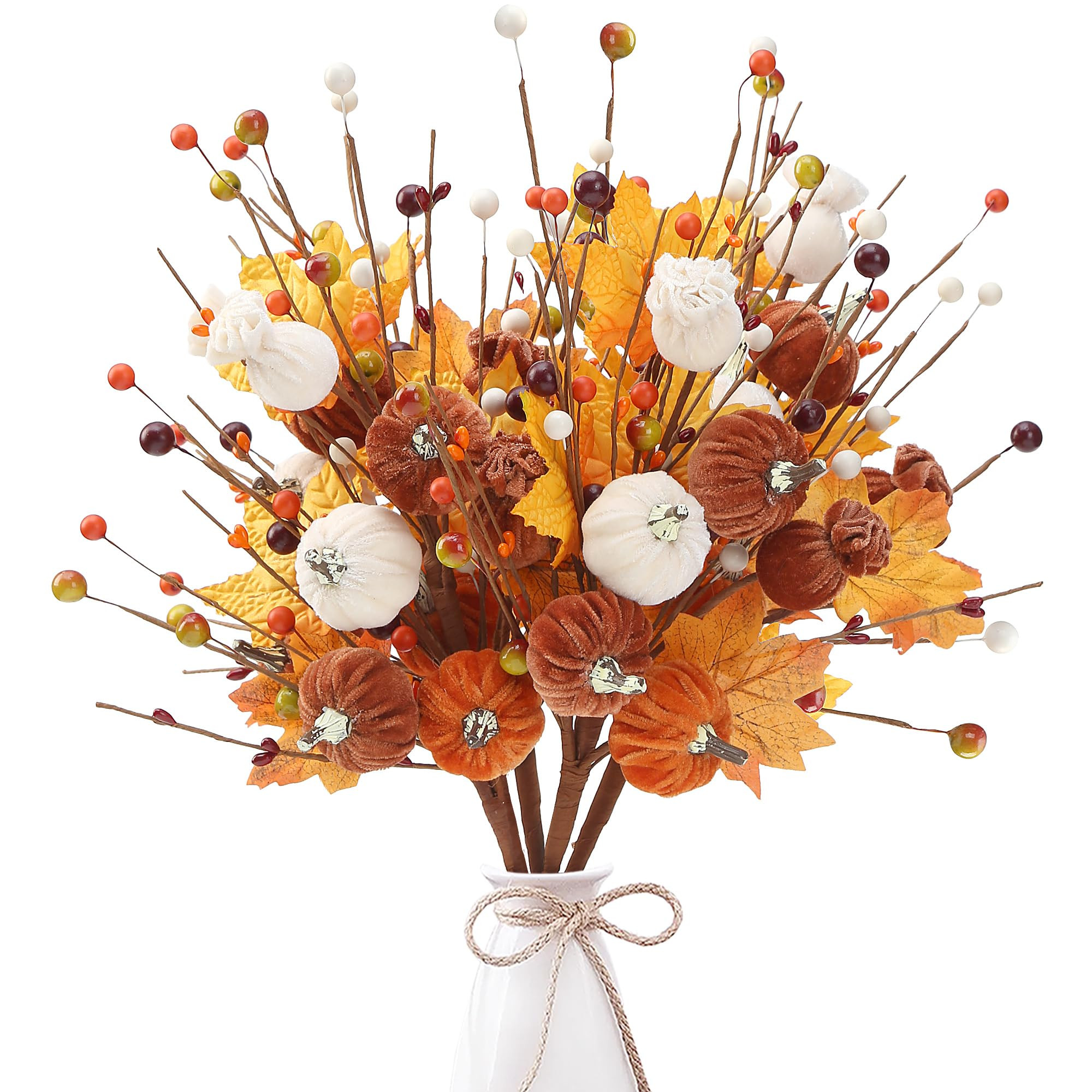 Sggvecsy Artificial Pumpkin Stems 4 Pcs Fall Flowers Fake Maple Leaves Stems Floral Arrangement A... | Amazon (US)