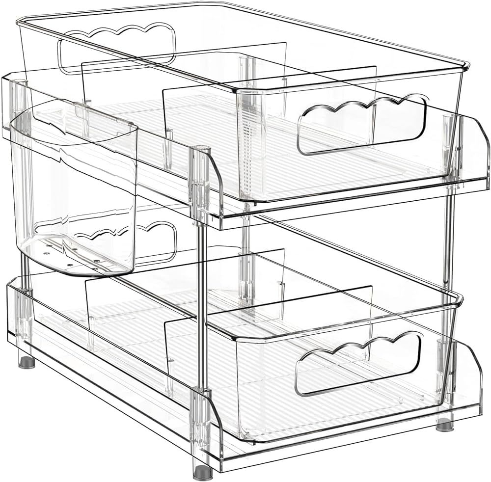 DOMNIU 2 Tier Clear Organizer with Dividers, Pantry Organization and Storage Multi Purpose Slide-... | Amazon (US)