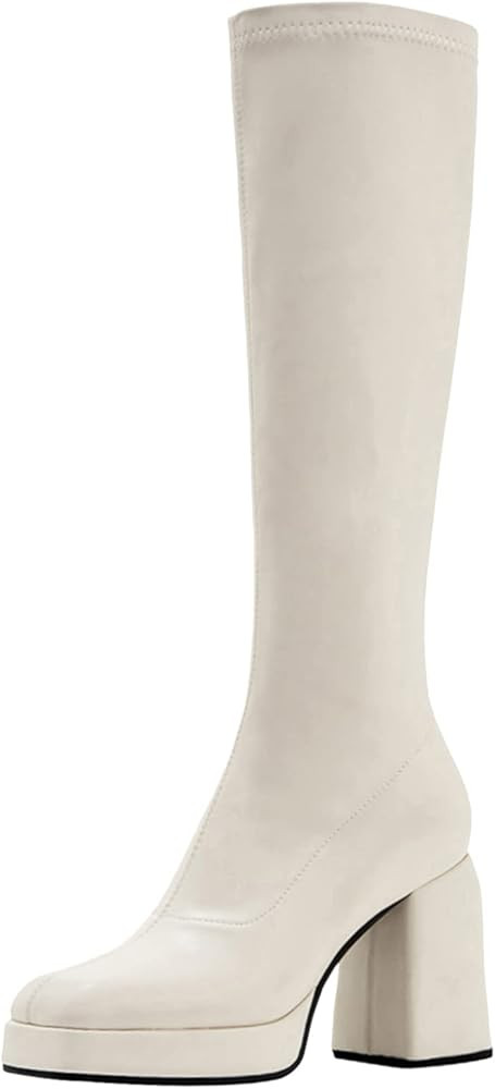 JINFAXIE Womens Platform Chunky High Heel Stretch Knee High Boots | Amazon (US)