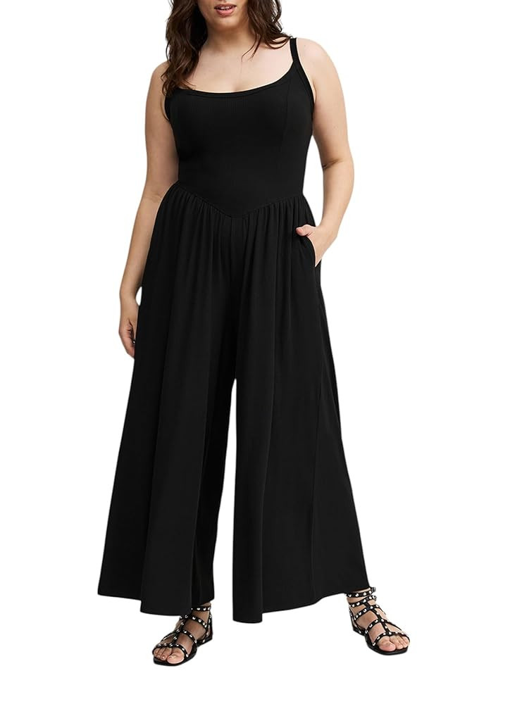 Torrid Women's Plus Size Dress - Sleeveless Scoop Neck Wide Leg Jumpsuit | Amazon (US)
