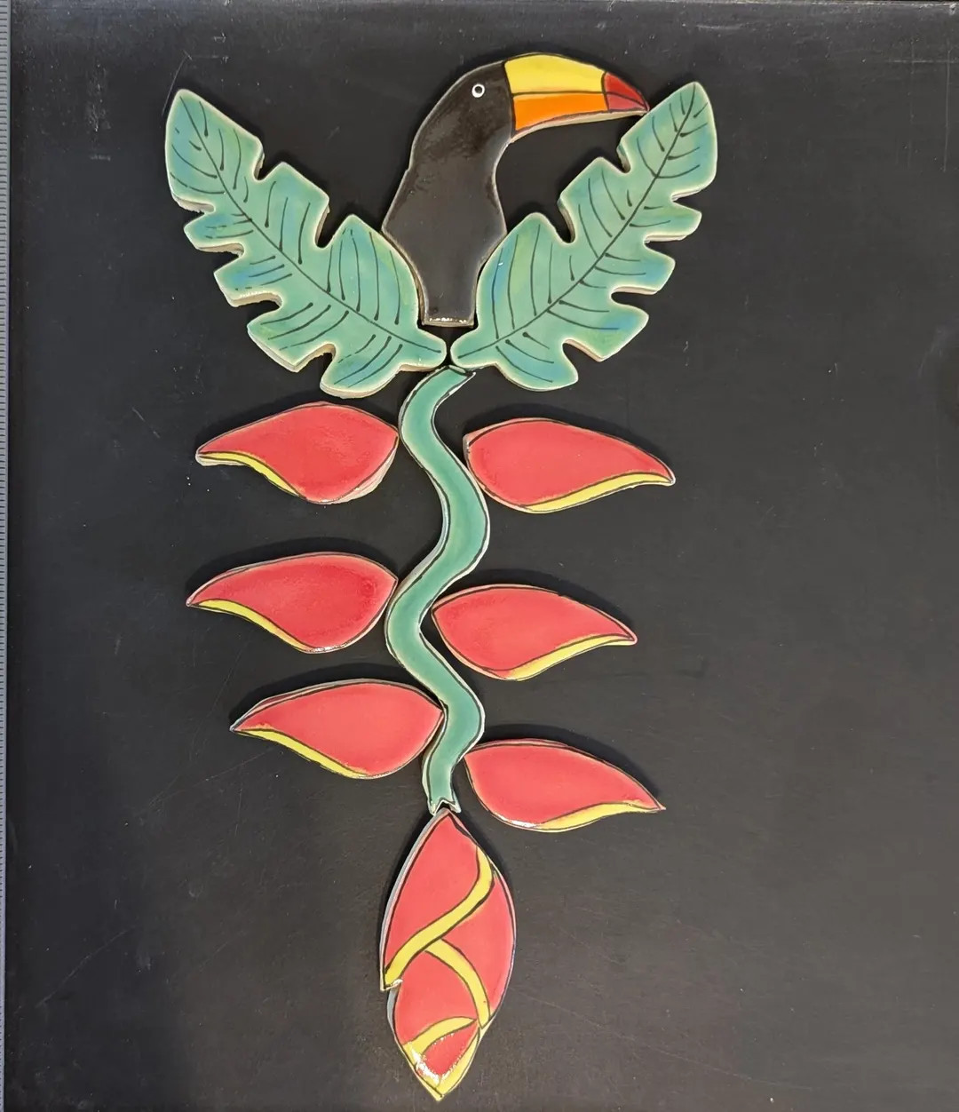 Handmade Ceramic Mosaic Tile: Tropical Toucan Bird and Coral Pink Heliconia Flowers - Etsy | Etsy (US)