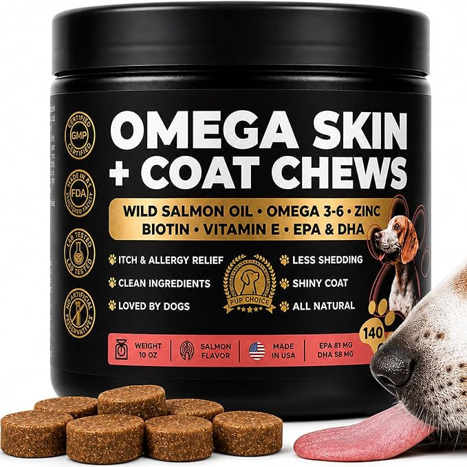 Omega 3 & 6 Dog Skin & Coat Chews – Wild Salmon Oil, Biotin, Zinc & Vitamin E – Supports Dry ... | Amazon (US)