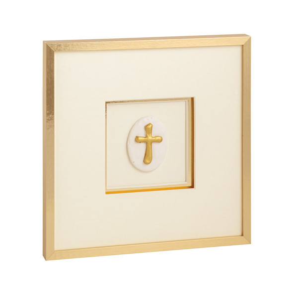 Mud Pie Framed Intaglio Cross Wall Art in Gold | Pine Wood | Mud Pie