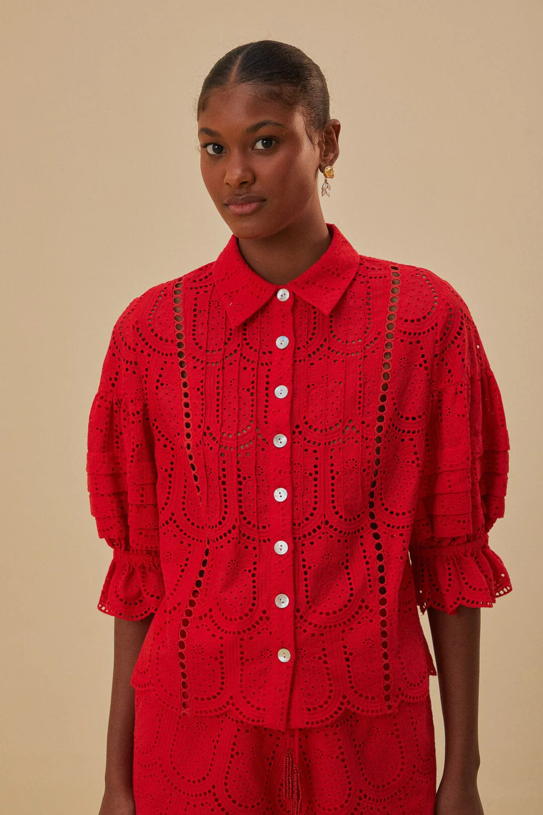 Red Pineapple Eyelet Blouse | FarmRio (US)