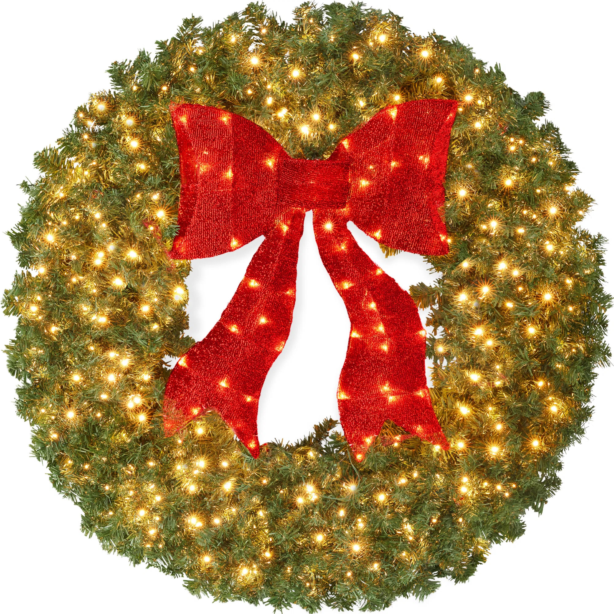 The Holiday Aisle® 48In Artificial Pre-Lit Fir Christmas Wreath Decor W/ Red Bow, 250 LED Lights... | Wayfair North America