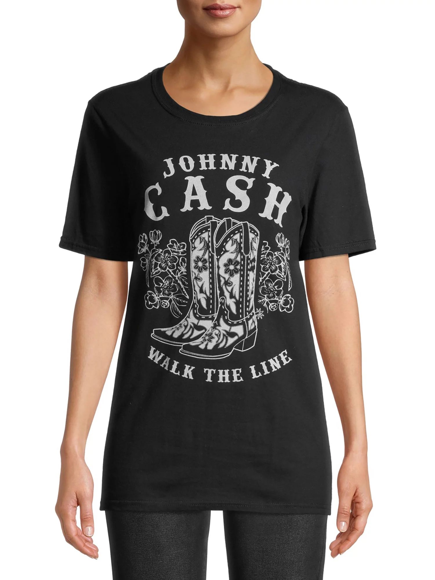 Johnny Cash Women's Short Sleeve Graphic Boyfriend Tee | Walmart (US)