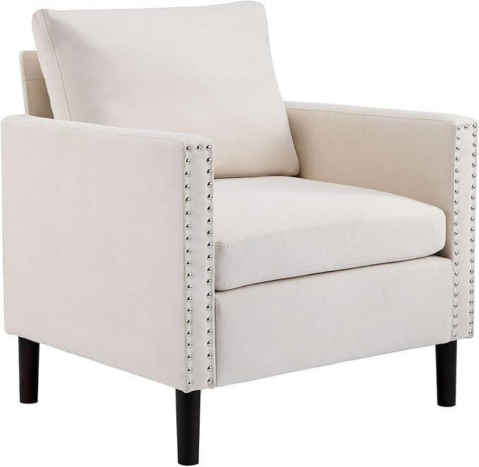 Modern Linen Fabric Armchair, Mid-Century Accent Chair for Living Room, Comfy Upholstered Reading... | Amazon (US)