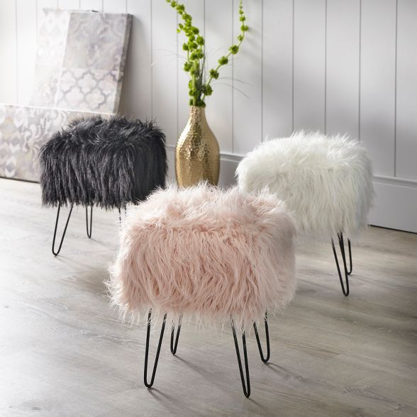 Miranda Faux Fur Stool - Buylateral | Target