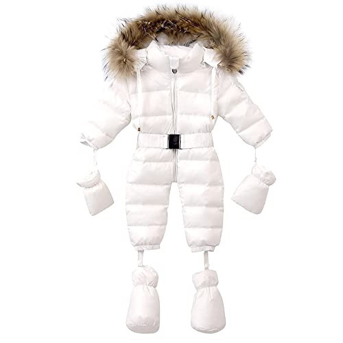 Y·J Back home Waterproof Down Filled White Snowsuit Baby Girl Boy Unisex Snow Coat Hooded With Fur Winter Jacket 12-18 Months | Amazon (US)