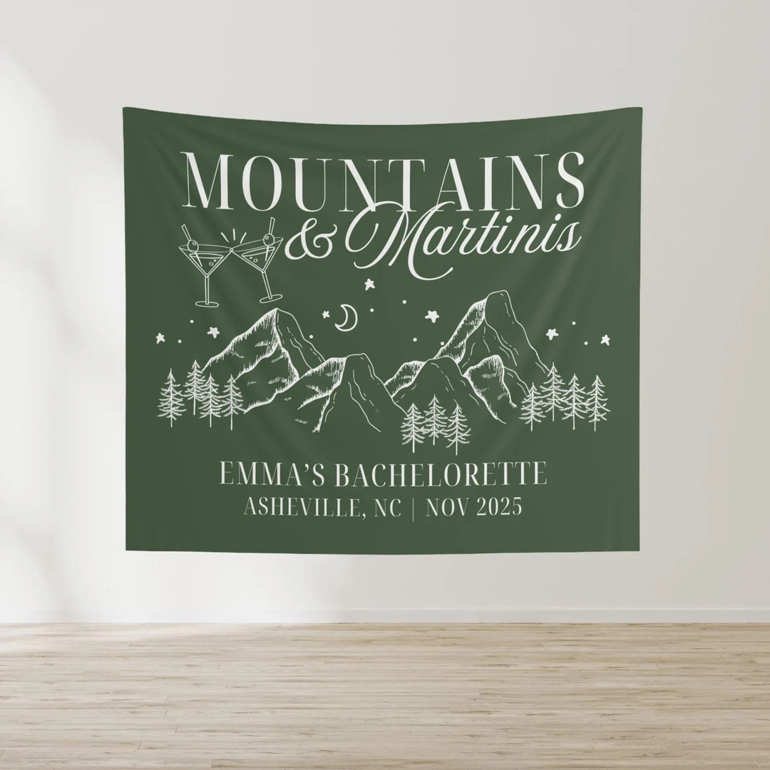 Mountains and Martinis Bachelorette Party Banner, Personalized Girls Weekend Trip Photo Backdrop,... | Etsy (US)