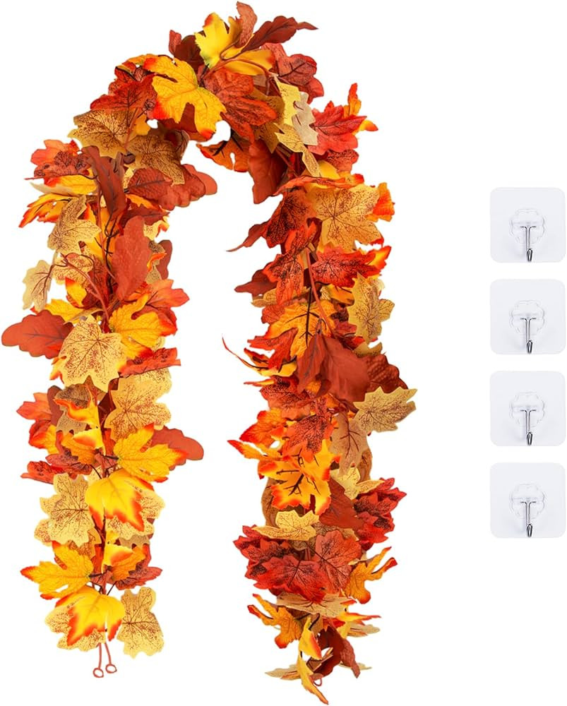 2 Pièces Guirlandes de Feuilles D'érable Artificielles avec 4 Crochets Adhésifs, Artificielles... | Amazon (FR)