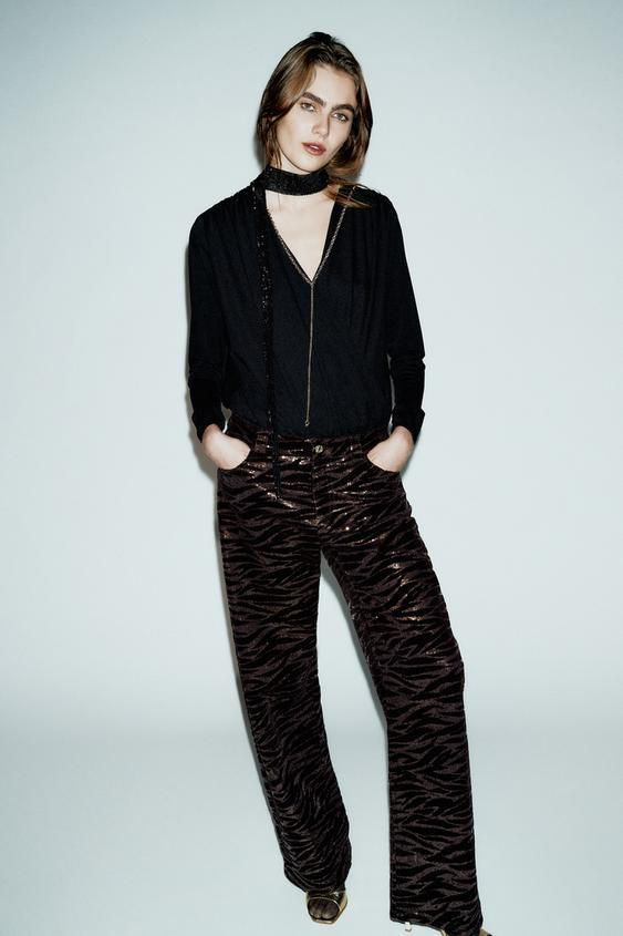 VELVET SEQUIN PANTS | Zara US