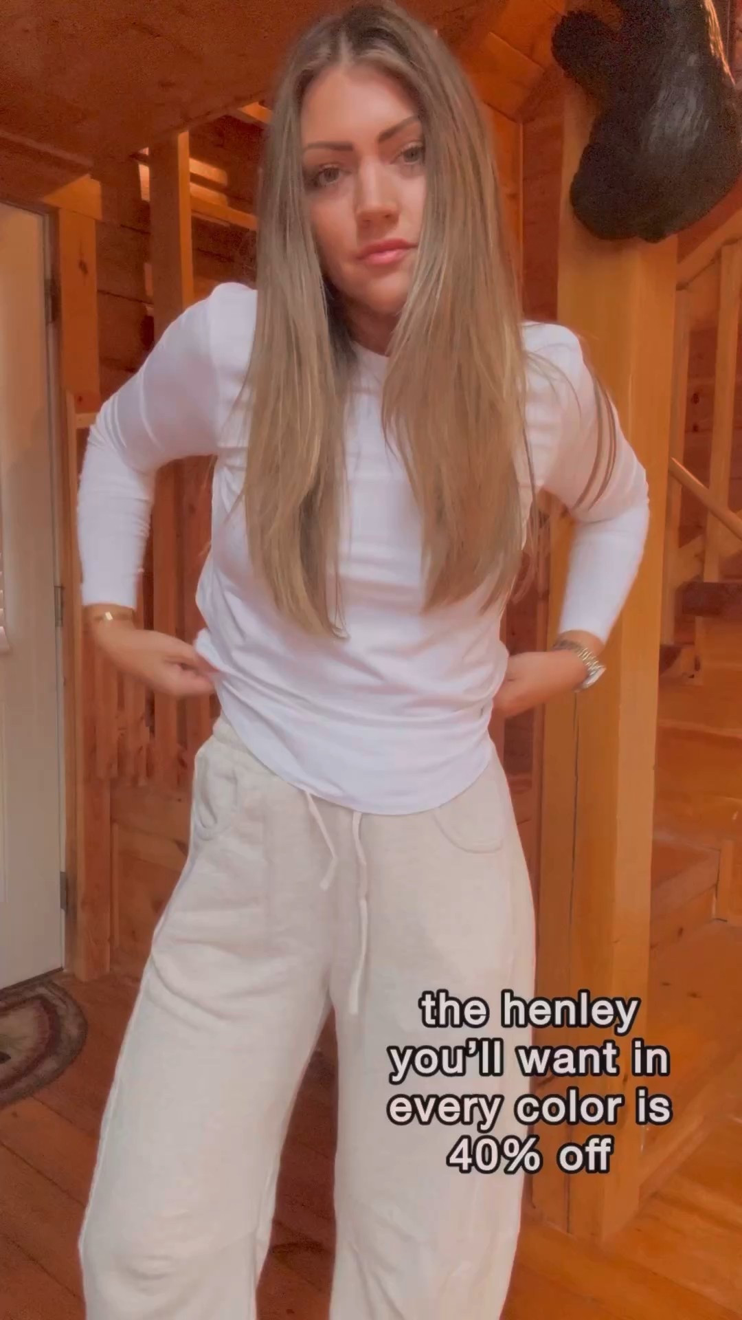 BLACK FRIDAY DEALS! *wearing XS sweats & henley // 2 long sleeve white tee. This henley, long sleeve tee & even my hat would make fabulous gift ideas! I would grab more than one color in the henley while it’s still in stock and 40% off! 
#giftideas #giftsforher #blackfriday 

