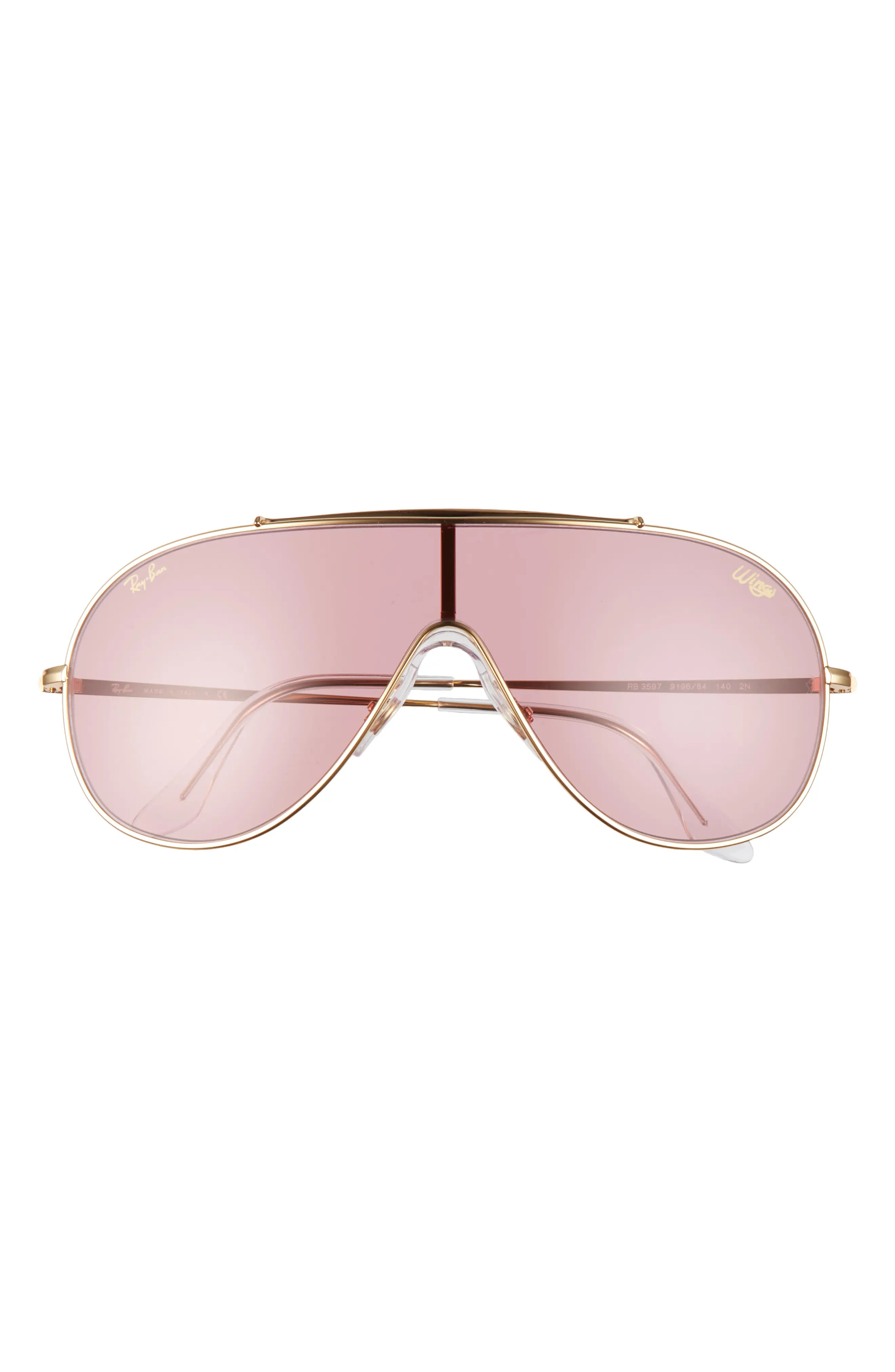 Ray-Ban Wings 134mm Pilot Shield Sunglasses in Legend Gold/Pink at Nordstrom | Nordstrom