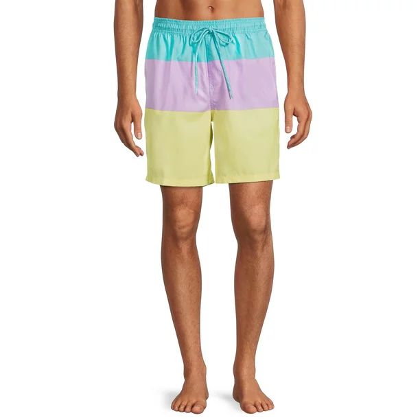 No Boundaries Men's and Big Men's 7" 3 Color Block Swim Trunks, up to Size 5XL - Walmart.com | Walmart (US)