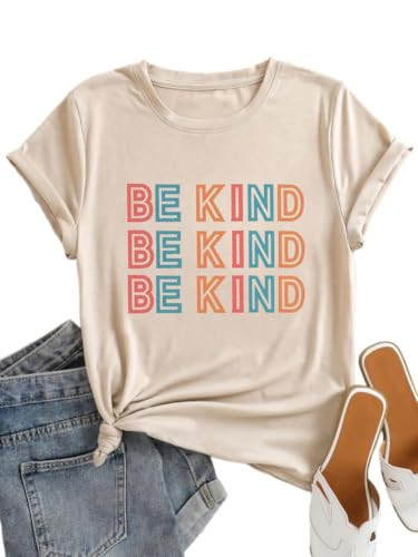 Be Kind Graphic Tees for Women Kindness Positive Saying Inspirational Casual Short Sleeve Teacher Shirt (Apricot, M) | Amazon (US)