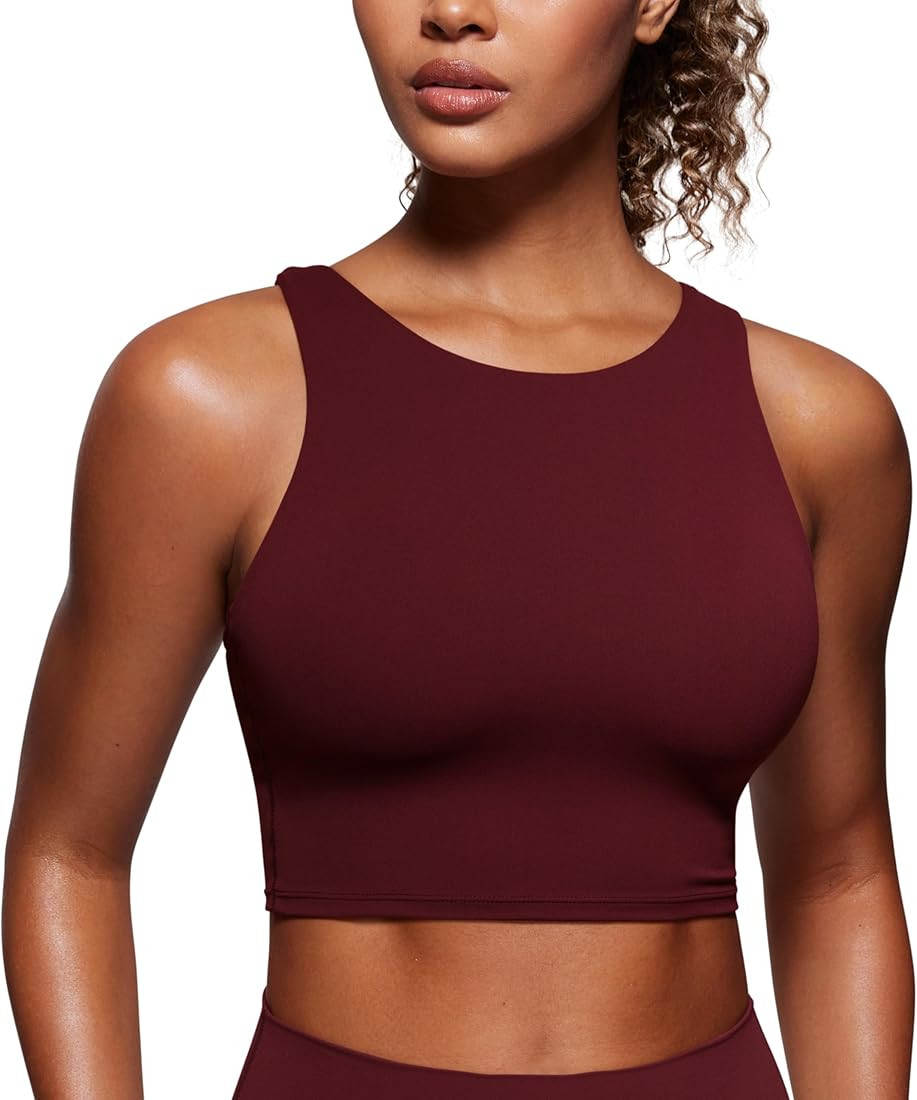 CRZ YOGA Butterluxe Racerback High Neck Longline Sports Bras for Women - Padded Workout Crop Tank... | Amazon (US)