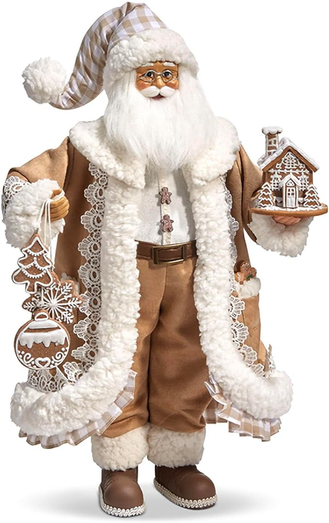 Raz Imports Christmas Gingham Gingerbread Santa Figurine, 18-inch Height, Holiday Decoration | Amazon (US)