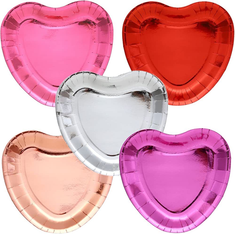 Winoo Design Valentines Plates - 50 PK - Heart Plates Paper Heart Shaped Plates for Valentines Da... | Amazon (US)