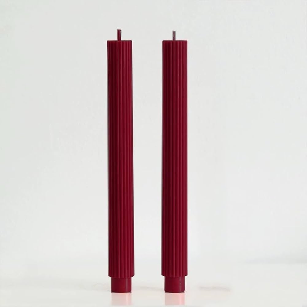 2 Pack | 10" Premium Unscented Ribbed Wick Taper Candles, Tall Ribbon Wax Dinner Unscented Modern... | Amazon (US)