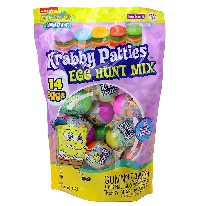 Spongebob SquarePants Gummy Candy Krabby Patty 14 Count Prefilled Plastic Easter Eggs Hunt Mix, 4... | Amazon (US)