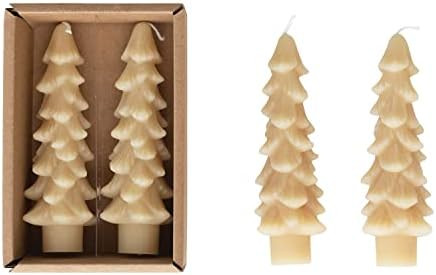 Creative Co-Op Unscented Tree Shaped Taper Candles, Eggnog, Boxed Set of 2 | Amazon (US)